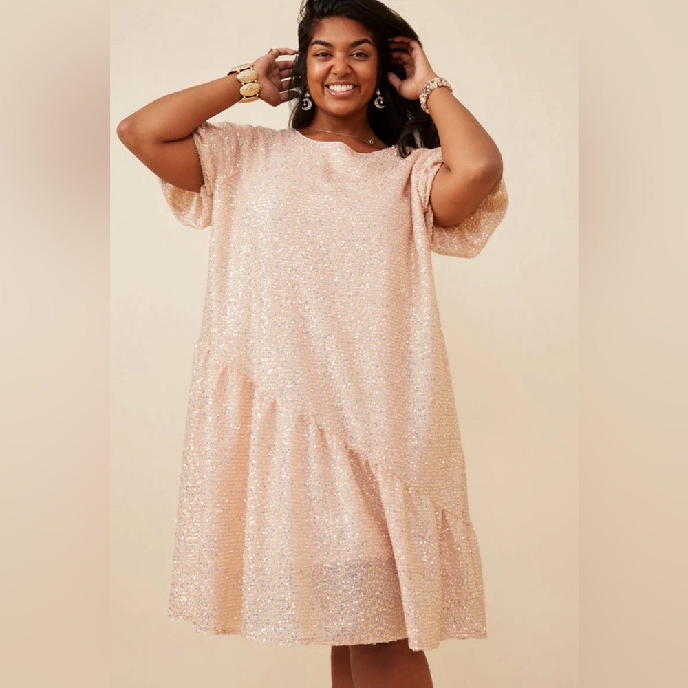 Hayden Los Angeles Sequined Asymmetric Hem Puff Sleeve Dress SZ 3X NWT